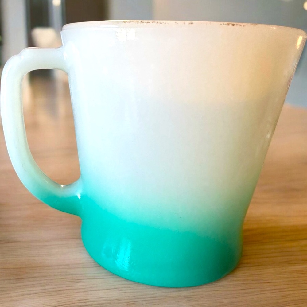 Vintage Turquoise Ombre Fade Coffee Mug Milk Glass Fire King Anchor Hocking